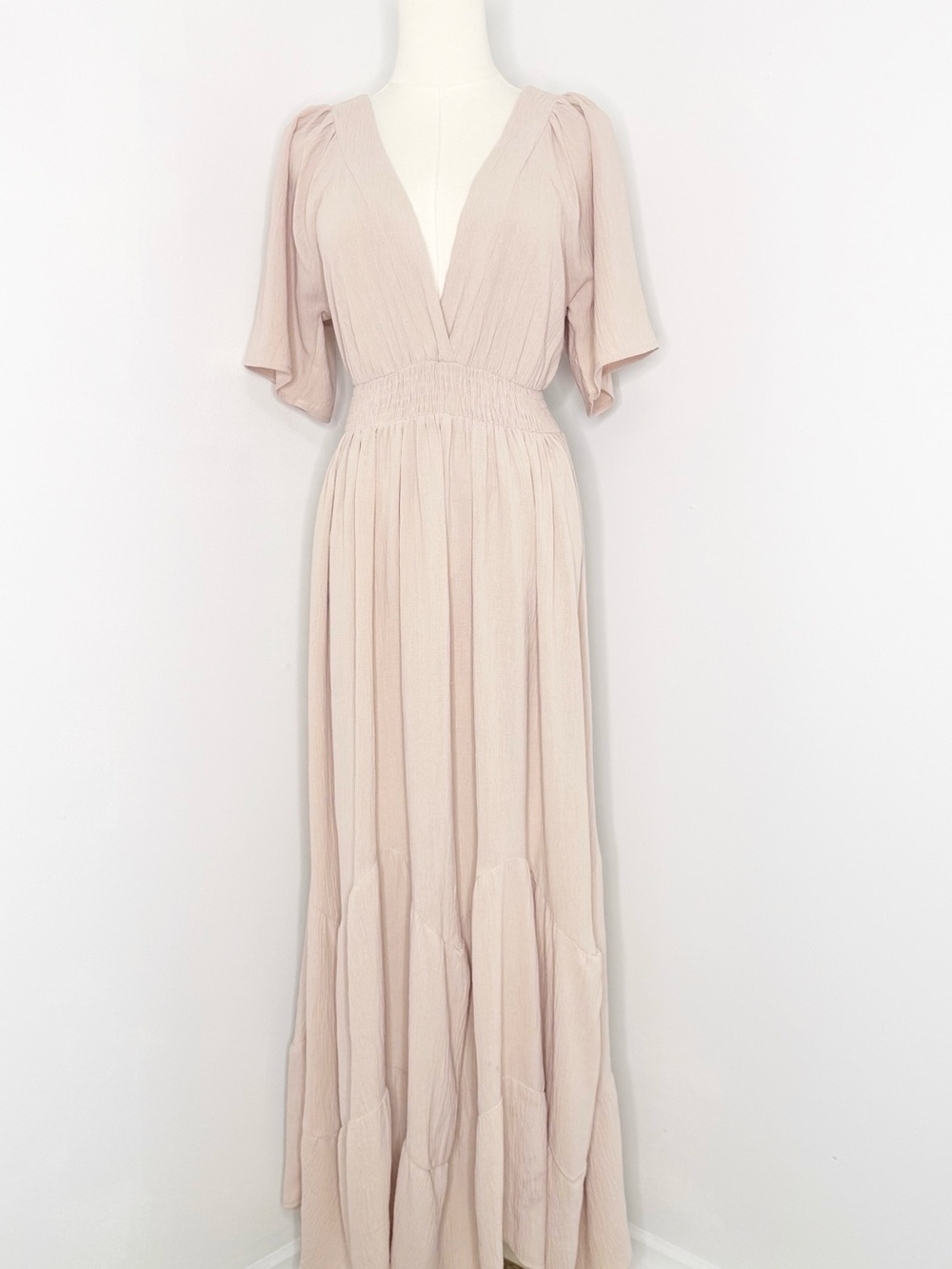 Baltic Born Delilah Maxi Dress Blush Pink Size Small Smocked Waist